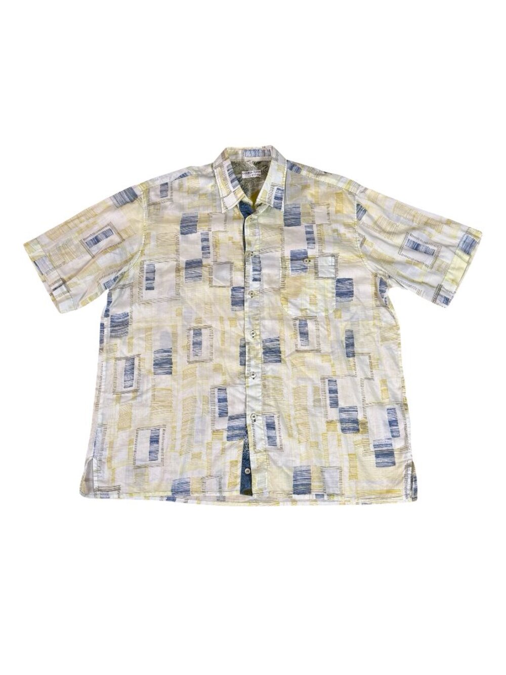 Vintage 1990s Georg Roth of Germany White Yellow Short Sleeve Button Front Shirt